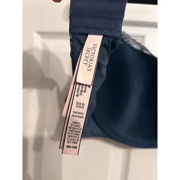 Victorias Secret 38D Bra Body by Victoria Lined Demi Padded Floral Lace Blue - Picture 7 of 14